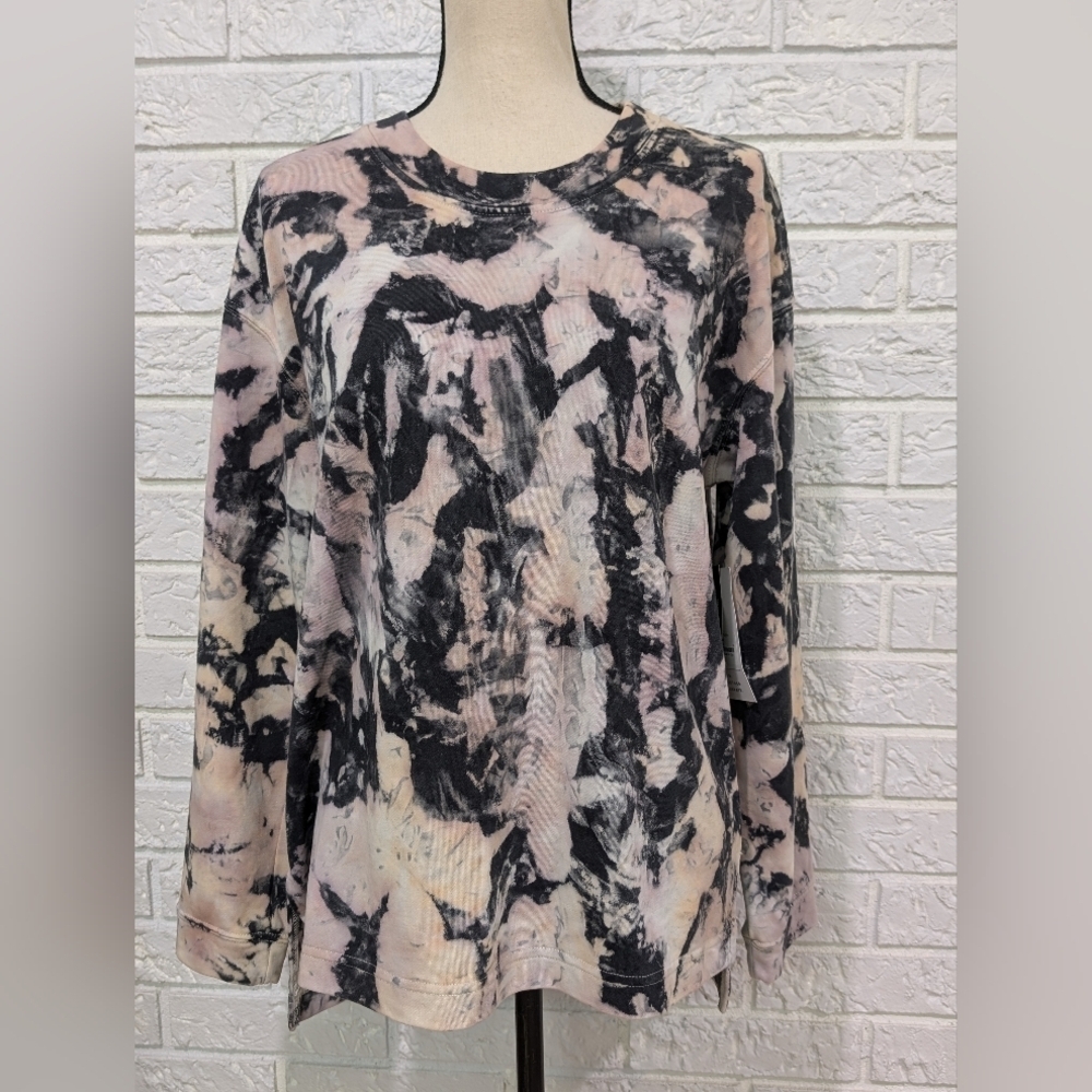 NWT Tie-dye Black/Pink Abstract Long Sleeve Top Lightweight Sweater Medium Shirt